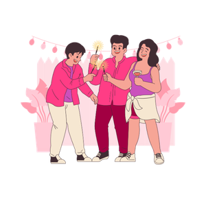 3 jeunes qui font la fête.