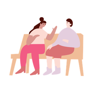 1 jeune et 1 senior qui discutent assise sur un banc.