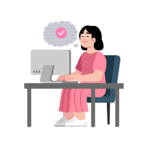 Femme devant un écran d'ordinateur.