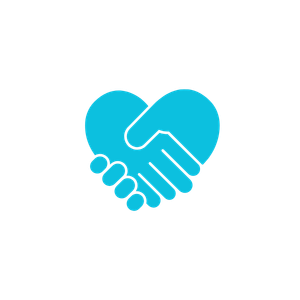 2 mains qui se serrent en forme de coeur. Signe "solidarité".